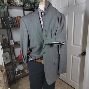 Hart Schaffner Marx Men's 2PC‎ Sport Coat Wool Gray Bird's Eye Size 44L 36x31